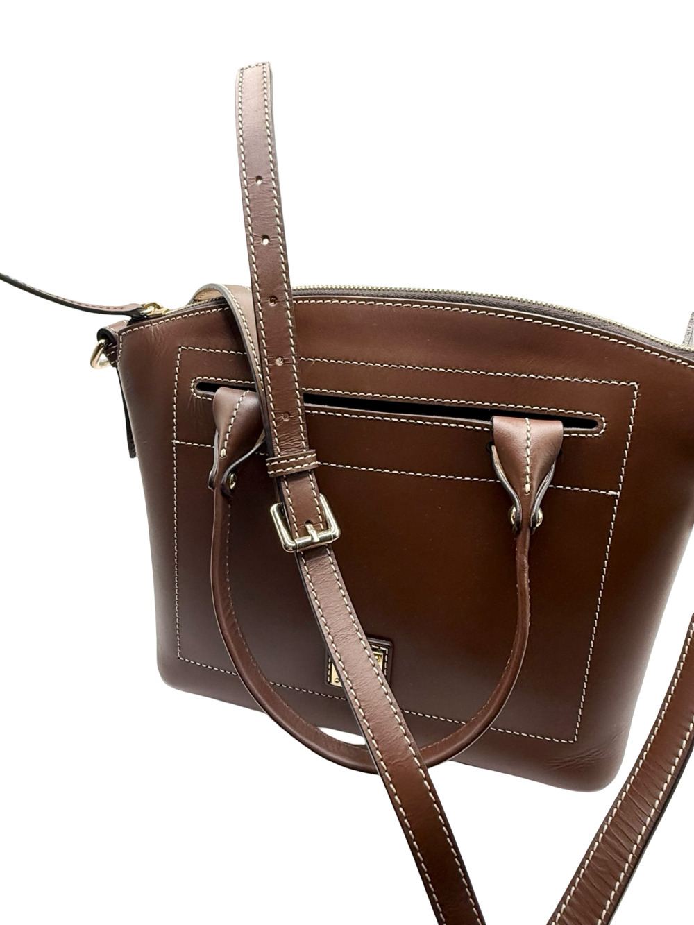 Authentic Dooney & Bourke Brown Leather Satchel Handbag with Detachable Shoulder - Picture 12 of 15